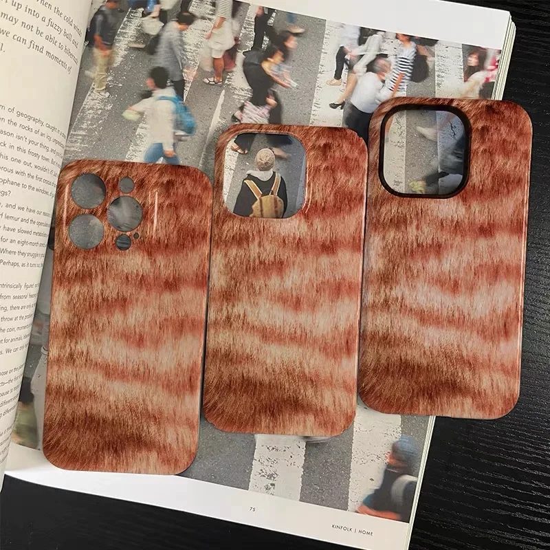 Ins Brown Fur Art High-Quality PC Case for IPhone 16 15 14 13 Pro Max Back Phone Cover for 12 Mini 11 Pro Max XR XS Phone Case