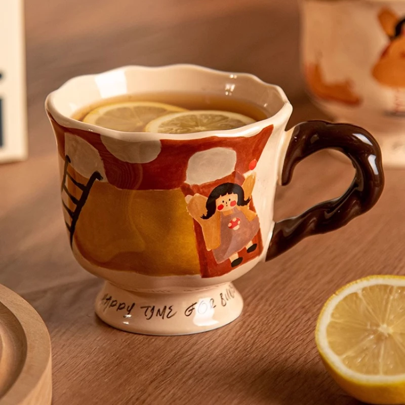

High Footed Mug Ceramic Coffee Cup Cute Girl Home Office Tea and Water Cup