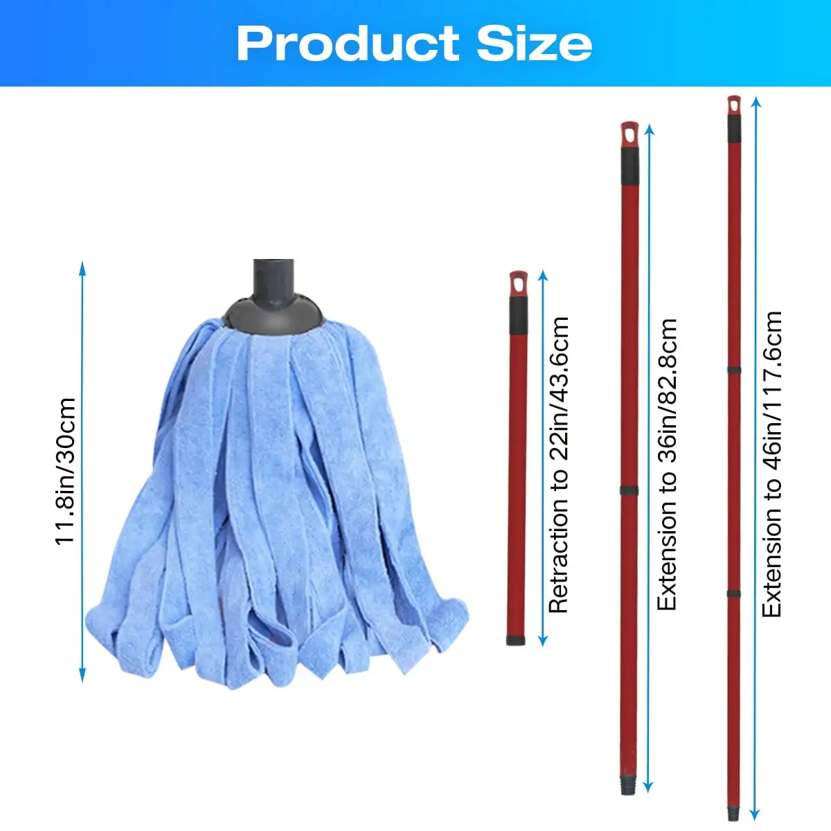Home Times Spin Mop Set for O-Cedar QuickWring Bucket, Adjustable 22-46in Handle, 2 Microfiber Mop Refills Household Cleaning
