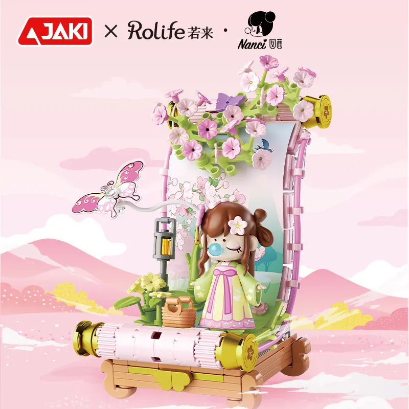 Jaki ruo comes to Nanci Nanqian Four Seasons Painting Scroll Ancient Style Romantic Building Blocks Girl Handmade Accessori