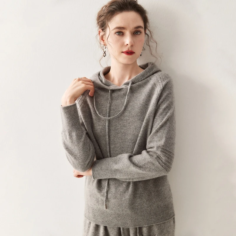 เสื้อฮู้ดแคชเมียร์ผู้หญิง 100% แคชเมียร์ เสื้อไหมพรมแบบสวมหัว สไตล์ลำลอง สำหรับฤดูใบไม้ผลิ ฤดูใบไม้ร่วง ฤดูหนาว เสื้อฮู้ดนุ่ม อุ่นสบาย
