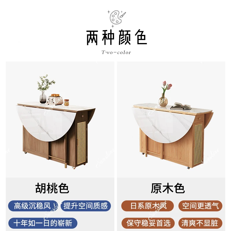 Solid wood movable telescopic folding slate dining table small apartment log cream style dining table