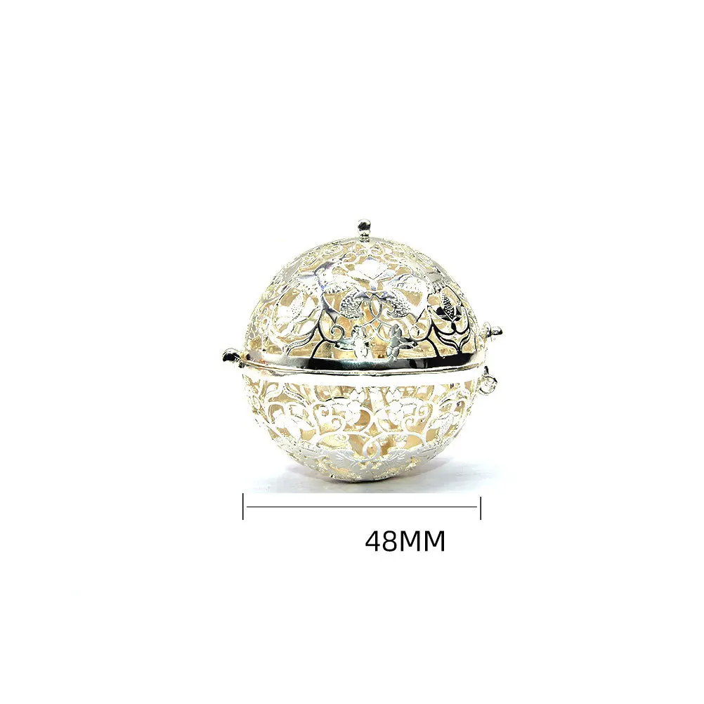 

48cm Round Copper Hollow Out Aromatherapy Ball Pendant Holder Openable Solid Aroma Diffuser Case DIY Necklace Gift