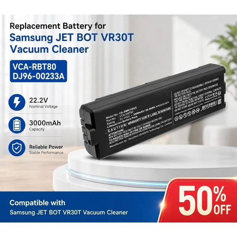 CS-SMR310VX 22.2V 3000mAh Replacement Li‑ion Battery For Samsung JET BOT VCA‑RBT80 VR30T DJ96‑00233A Vacuum Battery