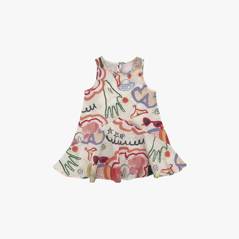 

Fashion Girl Cotton Slip Princess Dress Vestido Summer Children Graffiti Vest Skirt Korean Toddler Kids Beach Holiday 1-12Y