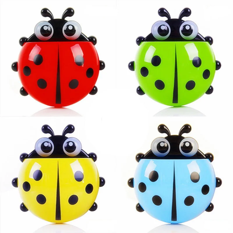 Cartoon Bathroom Toothpaste Organizer Ladybug Toothbrush Holder Animal Wall Suction Paste Storage Rack Bathroom Organization