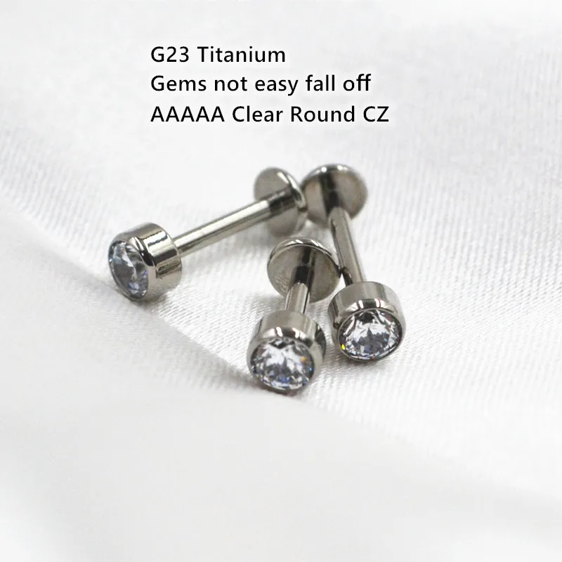 LOT50pcs G23 Titanium 16G Body Jewelry Piercing -Round 4MM CZ Lip Labret Ring Studs Ear Helix Tragus Cartilage Bar Lip Piercing