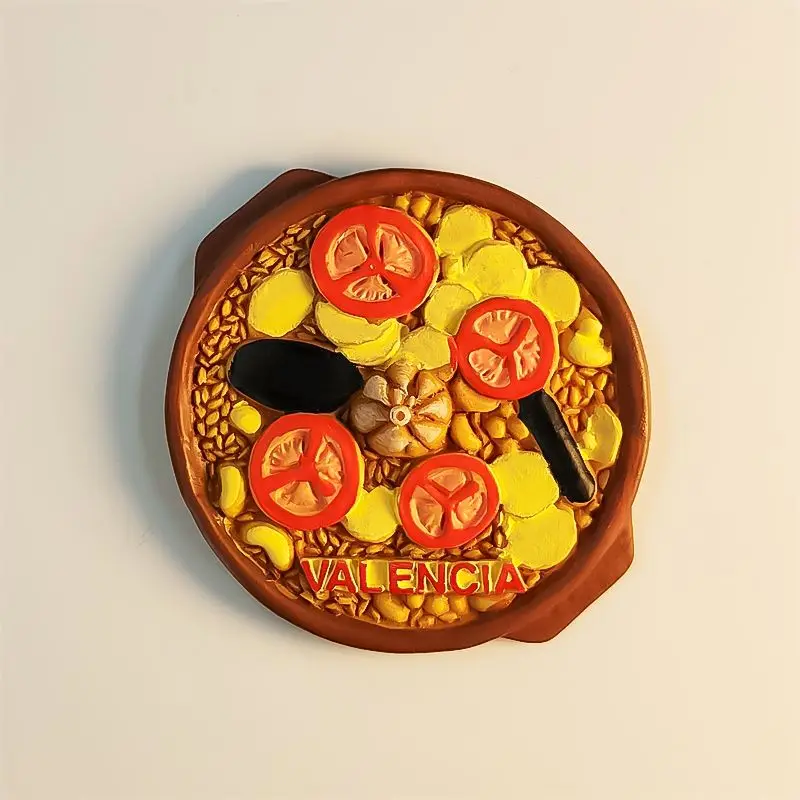 Imán de nevera de Valencia, pegatina para refrigerador, decoración del hogar, plato de arroz español tradicional de resina, Paella Valenciana, regalo de recuerdo de España