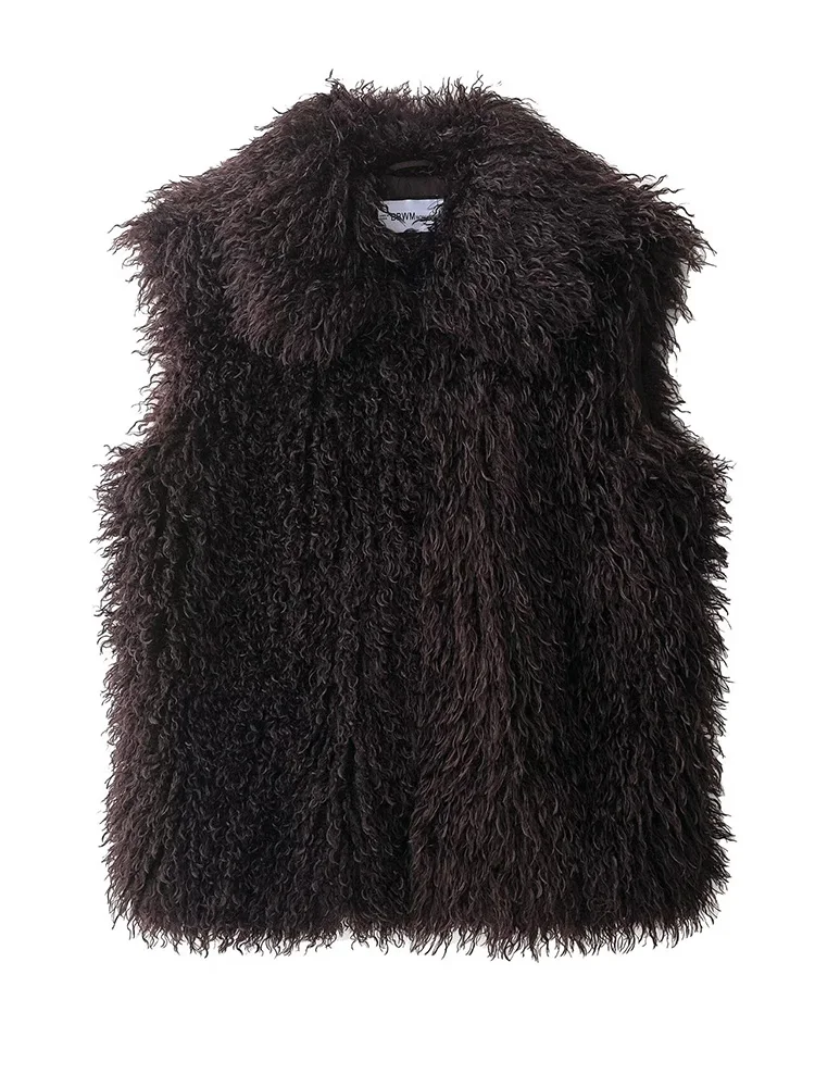 HH Frauen Mode Vielseitig Solide Drehen-unten Kragen Künstliche Pelz Weste Herbst 2025, Weibliche Einfache Kausalen Dünne Ärmelloses Top