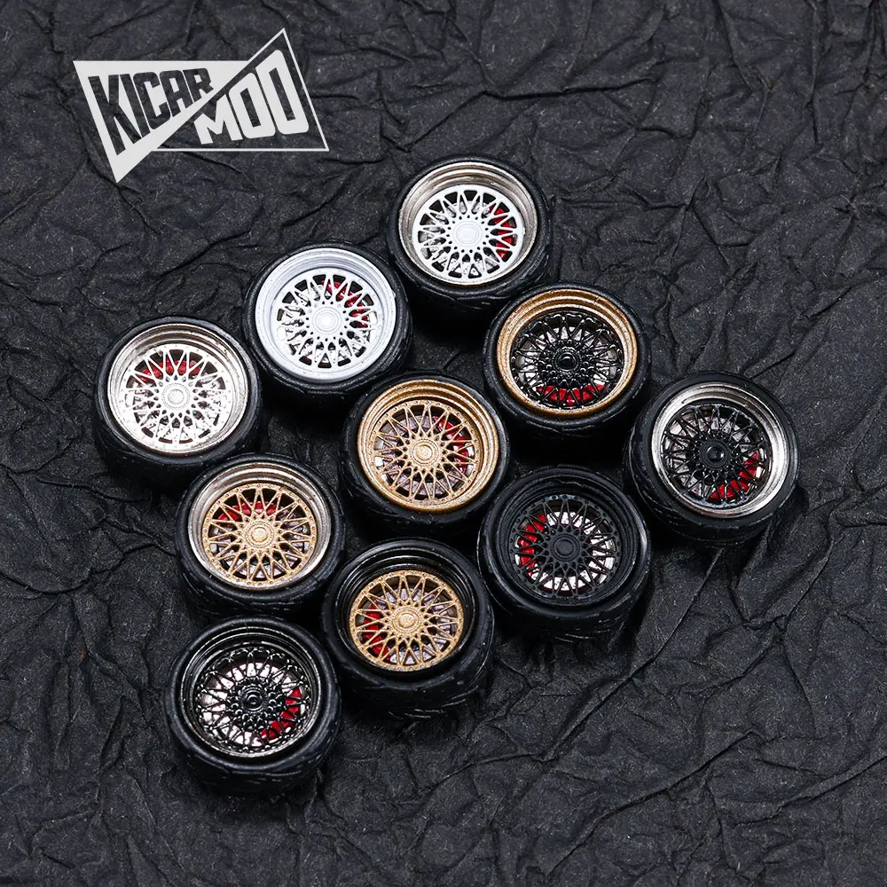 Kicarmod 1/64 Alloy Dynamic Bearing Model Wheel 10.5 Wheels Rubber Tires & Brake Disc for MINI GT Model Car Upgrade Parts