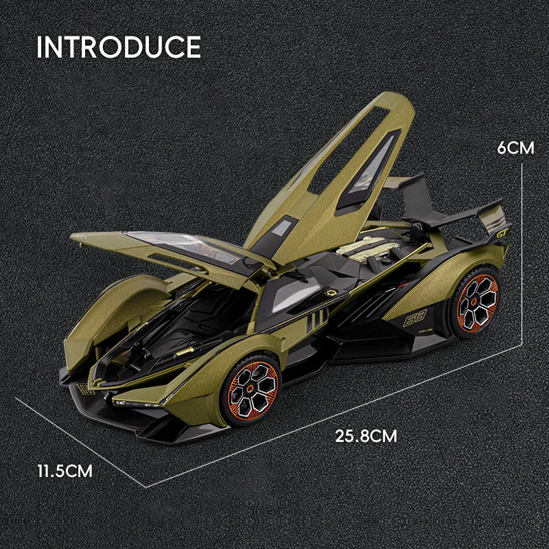 1:18 Vision Gran Turismo V12 GT Supercar Alloy Car Model Sound and Light Pull Back Children's Toy Collectibles Birthday gift