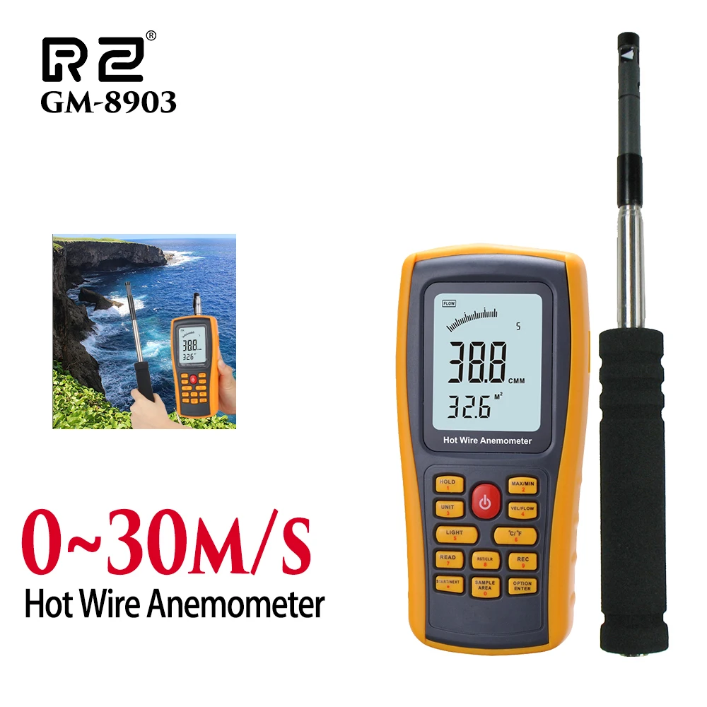 BENETECH 2 in 1 Digital Anemometer High Precision Wind Speed Temperature Tester Outdoor Measure Windsurfing Wind Meter 0~30ms