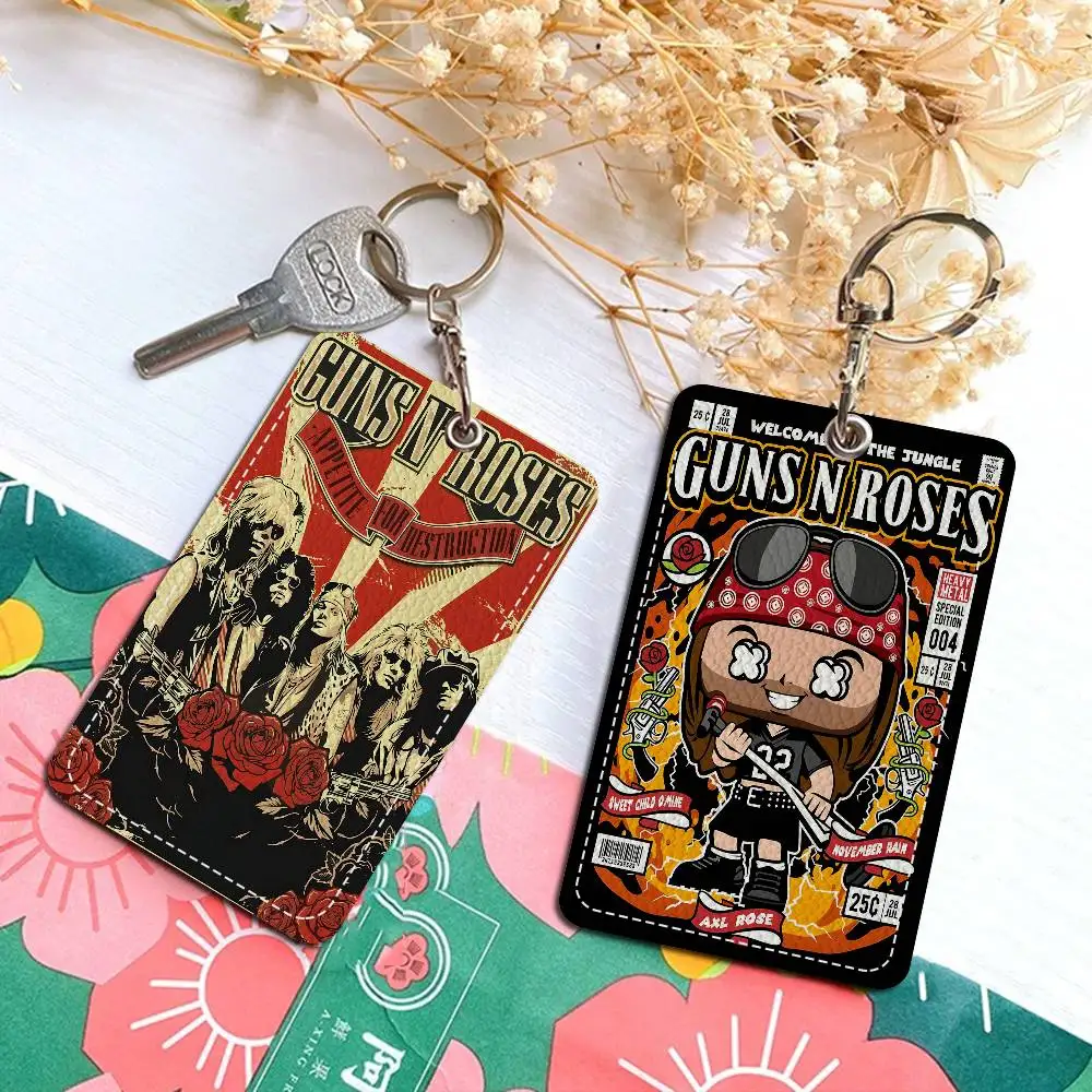 G-Guns N-N R-Roses Rock Band Cute Cartoon Inteated Elevator Card Acc Control Card Keychain Protective Cover Gift Keychain