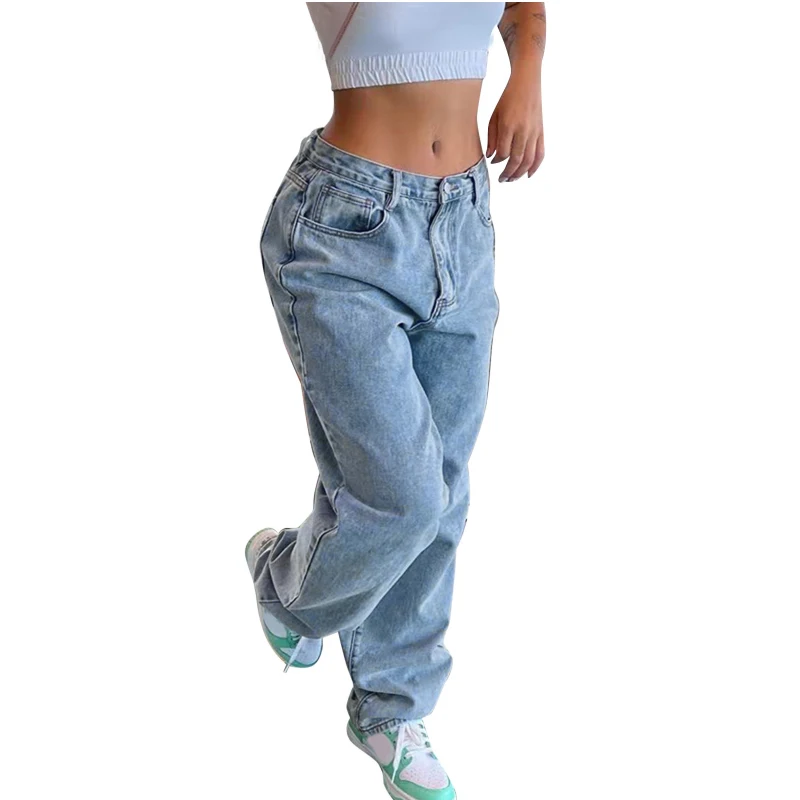 

Summer Women's Retro Blue Wide-leg Jeans, Thin High-waisted Straight-leg Loose Floor-length Mopping Pants