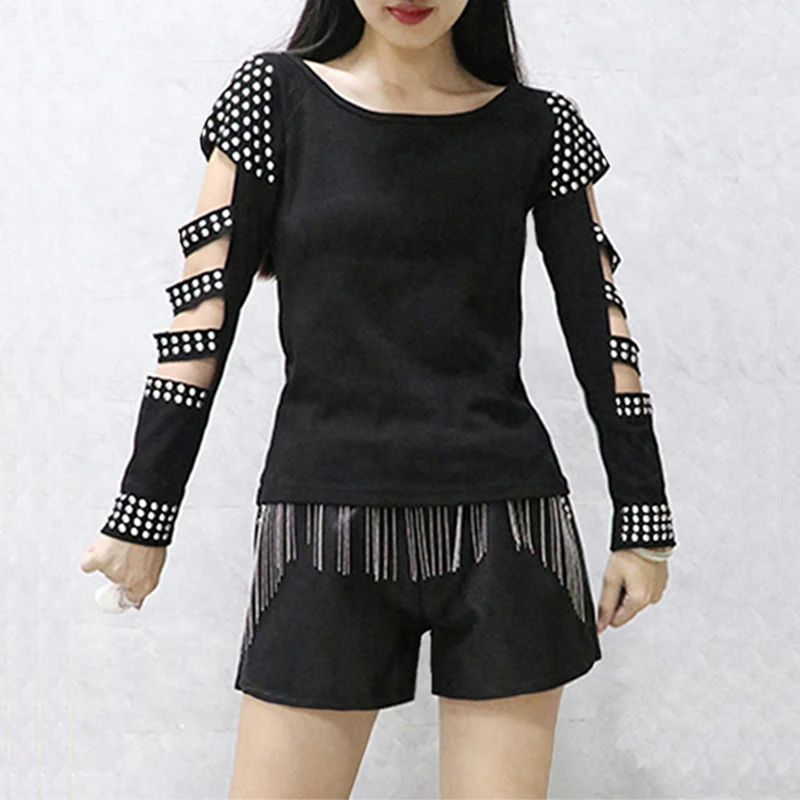 Fashion Rivets Two Piece Sets for Women Outfits Streetwear Short Sleeve Women's T-Shirt Tops and Shorts Tracksuit Sets