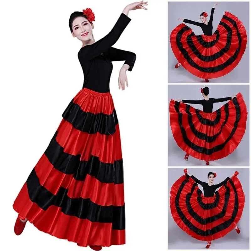 652F Falda larga capas negras y rojas para mujer para ballet folklórico México Flamenco Español