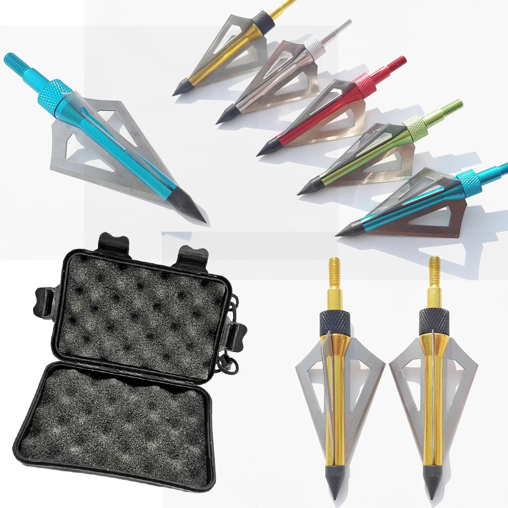 

12 Pcs Archery Arrowhead 100Grain Broadhead 3 Fixed Blade Point Tips with Arrow Box for Bow/Arrow Hunting Shooting Accessories