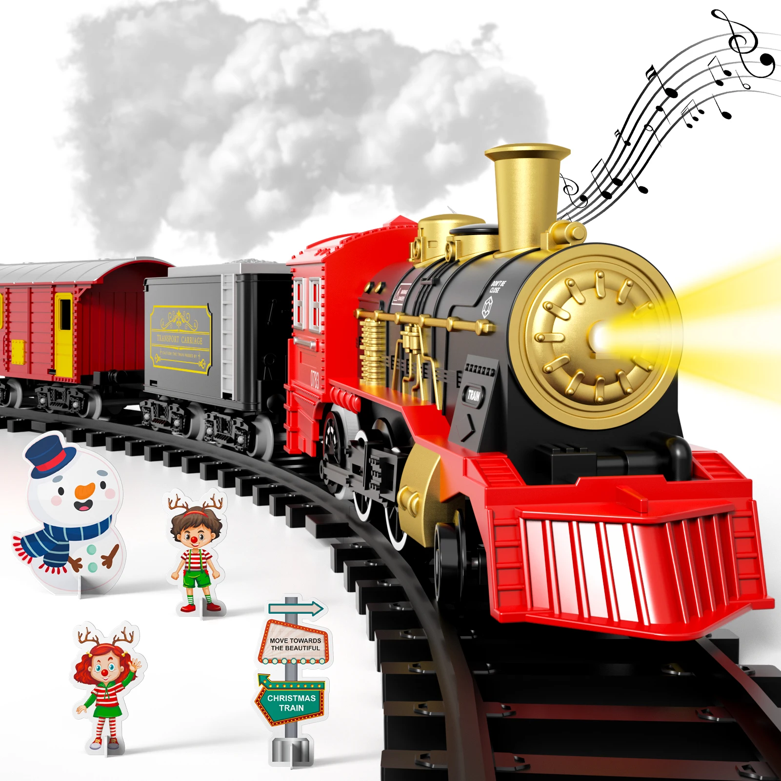 Juego de tren eléctrico para niños y niñas, juguetes clásicos de tren de Navidad, motor de locomotora de vapor, luces y sonido, pistas