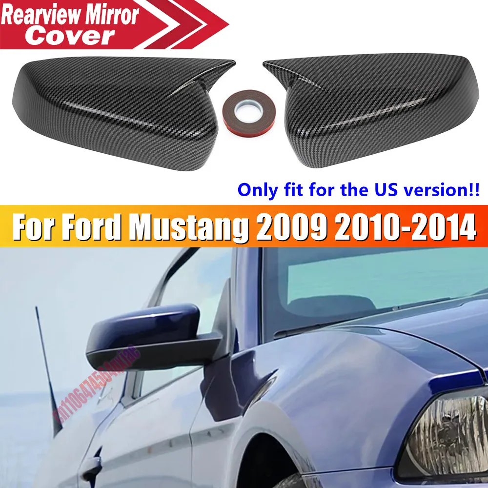 For US Ford Mustang 2010-2014 ABS Car Rearview Side Mirror Cover Wing Cap Exterior Door Trim Adhesive Sticker