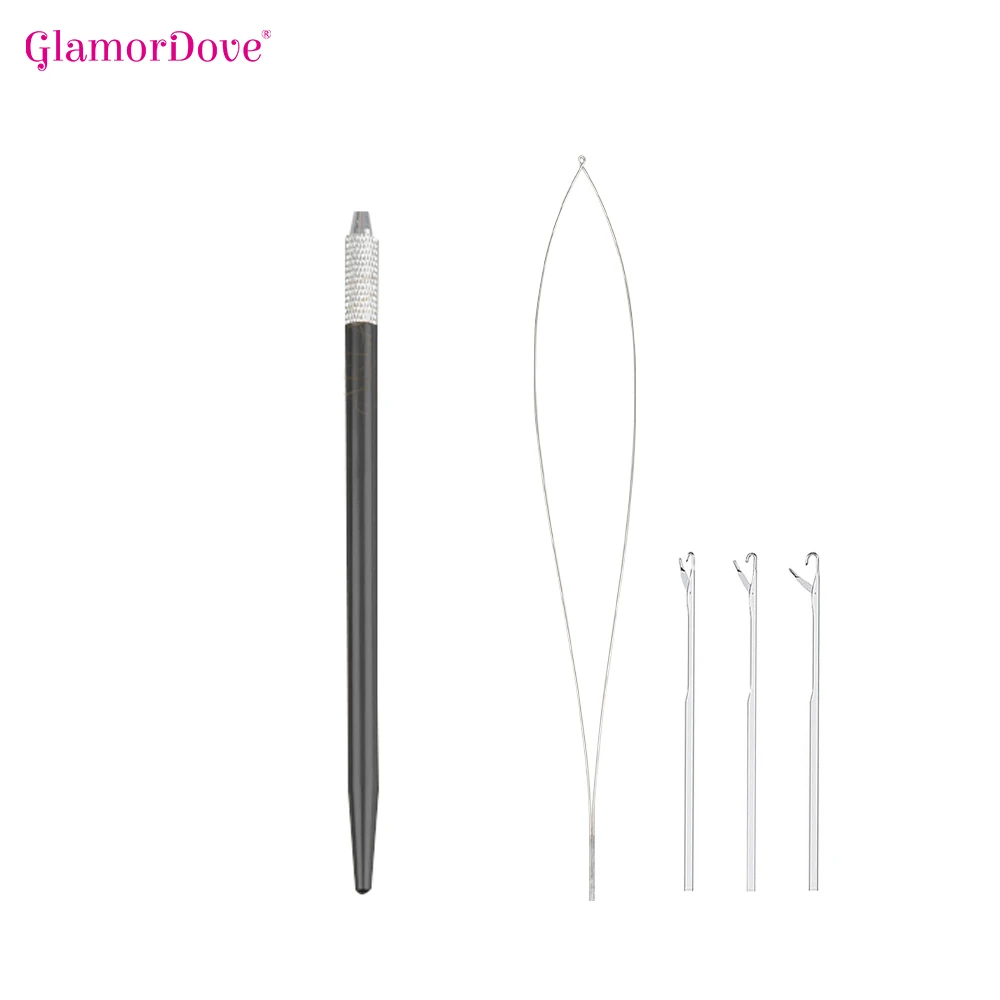 GlamorDove Hair Crochet Needle Kit Dismountable Anti-slip Handle Pull Hook and Hair Threader Needle Pulling Hook Tool