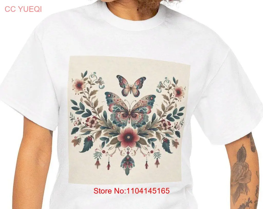 Flowers and Butterflies T Shirt Botanical Nature Lover Floral Women's Cute tee long or short sleeves