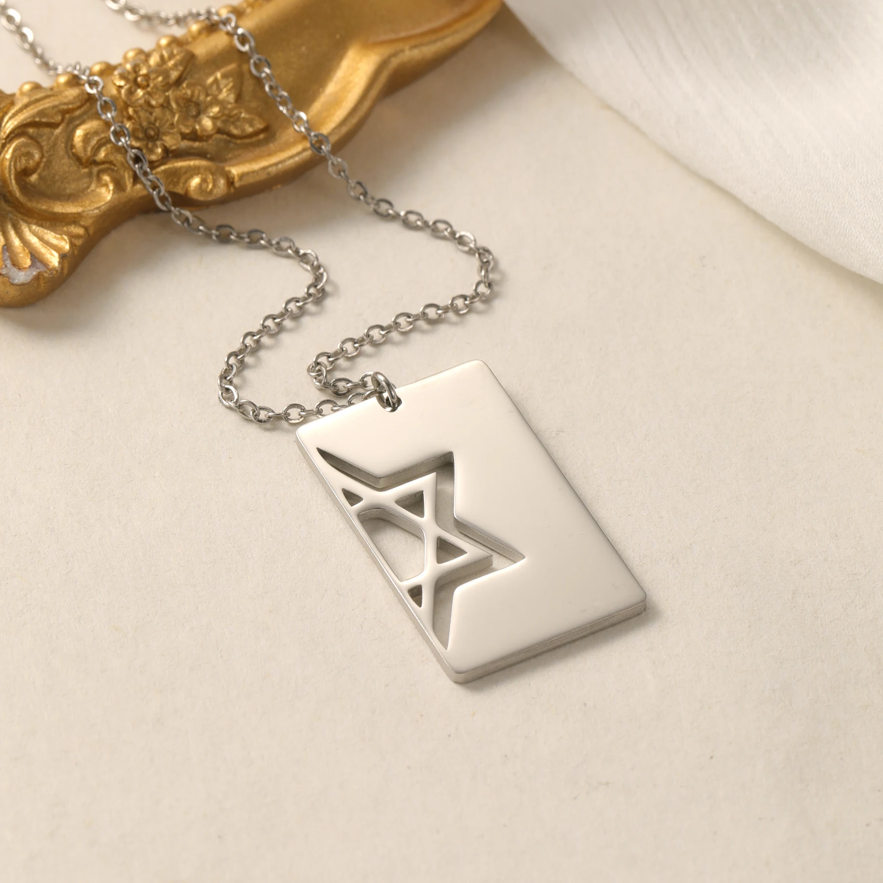 

Star of David Necklace Solid Menorah Pendant Jewish Jewelry Stainless Steel 18K Gold Plated Israel Minimalist Gift for Him Her