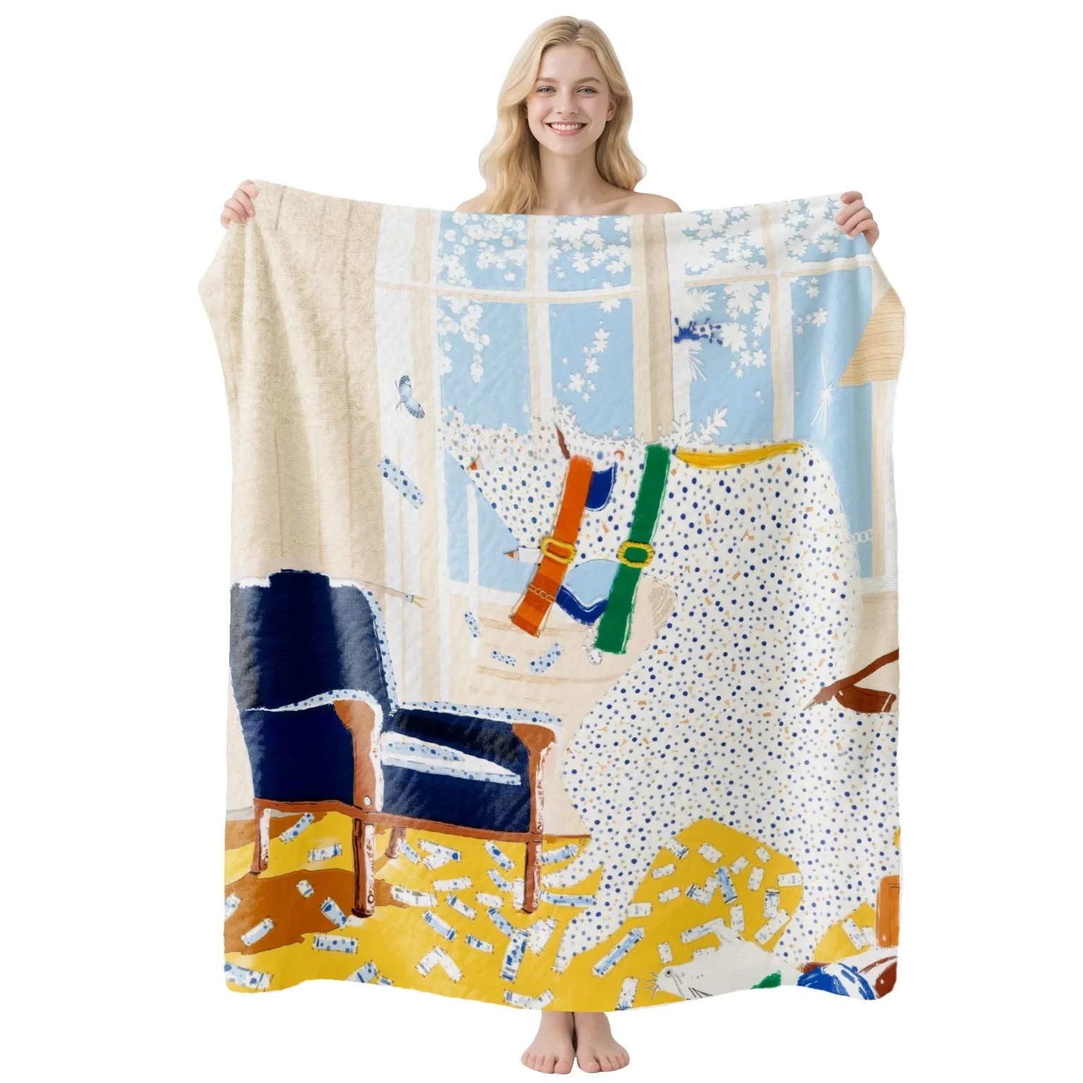 Artistic Illustration Fleece Blanket Armchair Dalmatian Dog Print Cozy Throw Couch Cover Sofa Bedding Travel Blankets