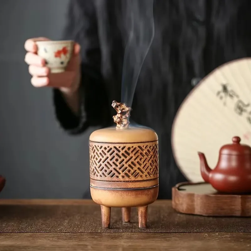 Creative Ceramic Incense Burner Antique Hollow Tea Ceremony Zen Inspired Decoration Indoor Incense Burner Burning Deodorizing