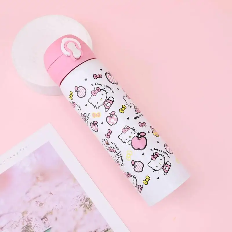 مرحبا كيتي معزول زجاجة ماء 500 مللي الفولاذ المقاوم للصدأ كوب حراري Kawaii مانعة للتسرب المحمولة الربيع كوب بقشة 2025 رائجة البيع