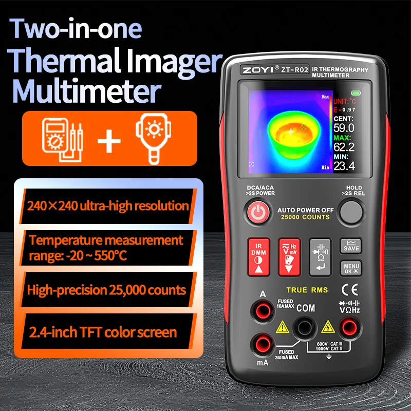 ZOYI professional-grade thermal imaging camera (-20~550℃) with a 240x240 pixel lens, suitable for building thermal imagingR02