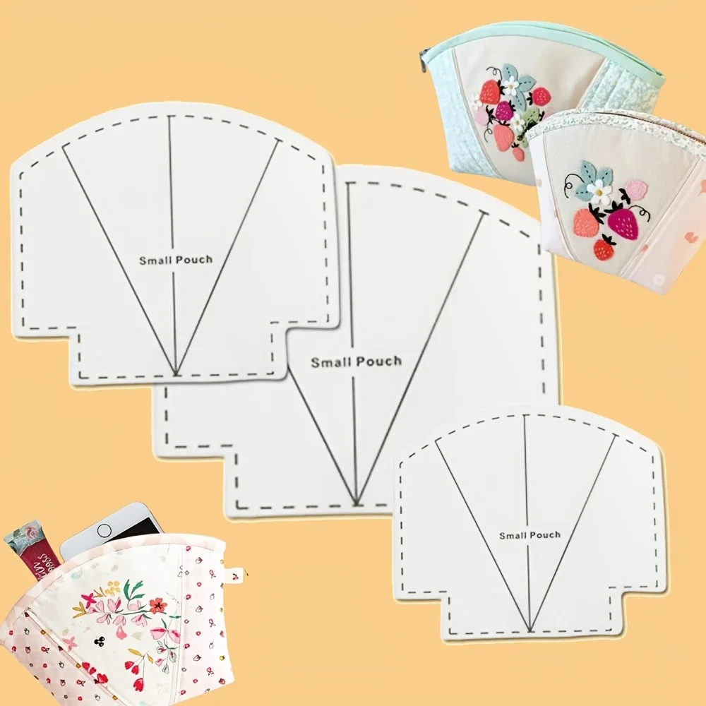 3Pcs Shell Shape Scallops Zip Pouch  Acrylic Quilting Rules Transparent Sewing Stencils for Machine Quilting DIY Craft Supplies