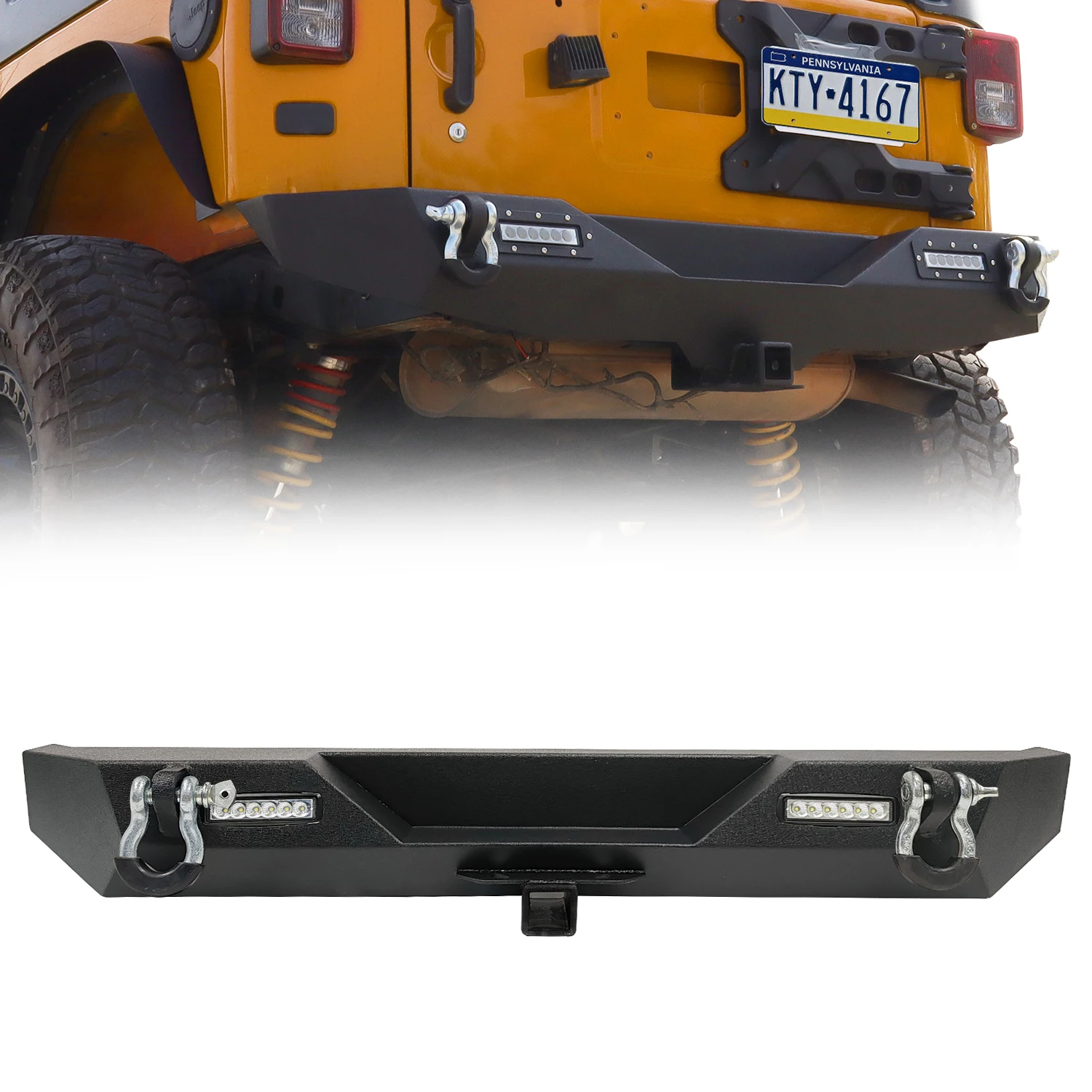 Rear Bumper Compatible with 1997-2006 Jeep Wrangler TJ & Unlimited, Off Road Full Width Bumper w/2 X 18W LED Lights, 2\