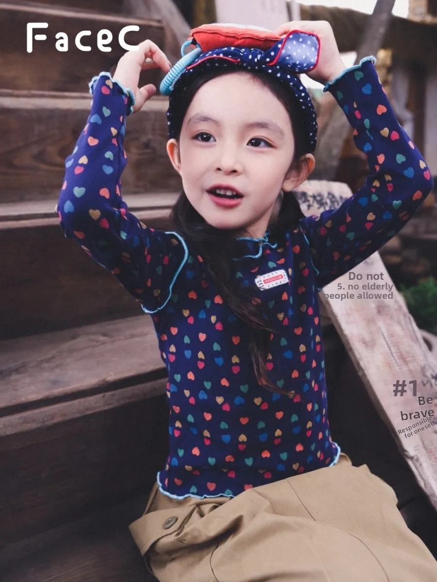  Polka Dot Long Sleeve T-Shirt for Girls Outdoor Spring Autumn Slim Fit Children's Clothing FaceC Brand Cotton Polyes...