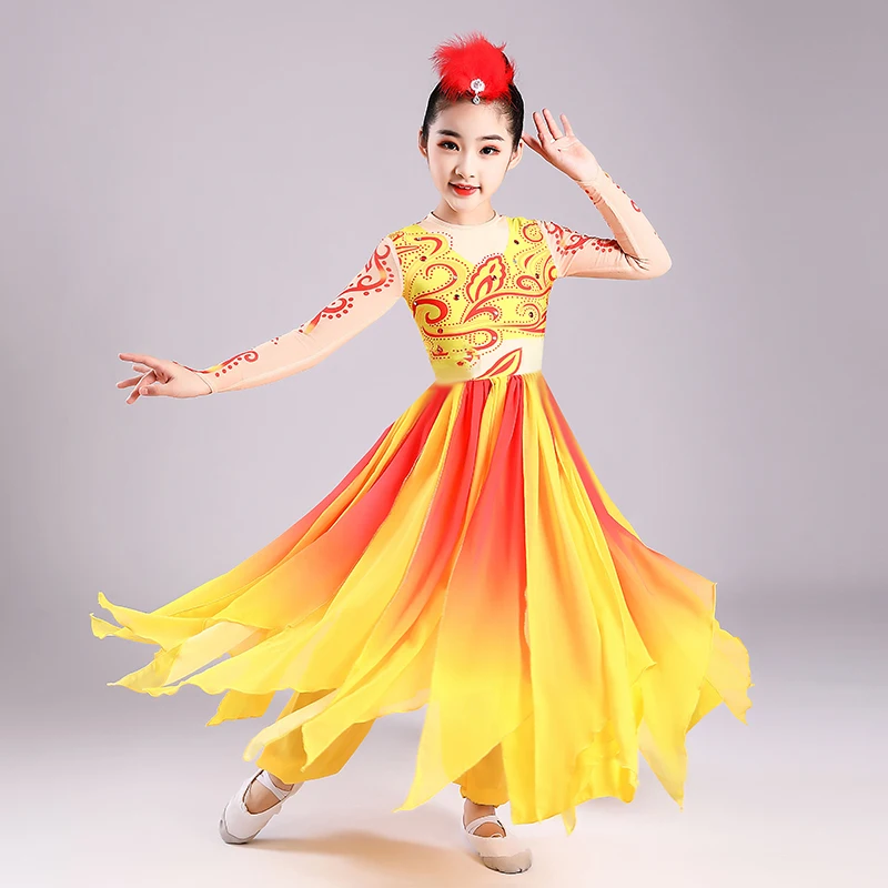 Etnische stijl meisje bloemen prestatie kostuum Xinjiang kinderdanswedstrijd prestatie kostuum Oeigoerse danskostuum ess