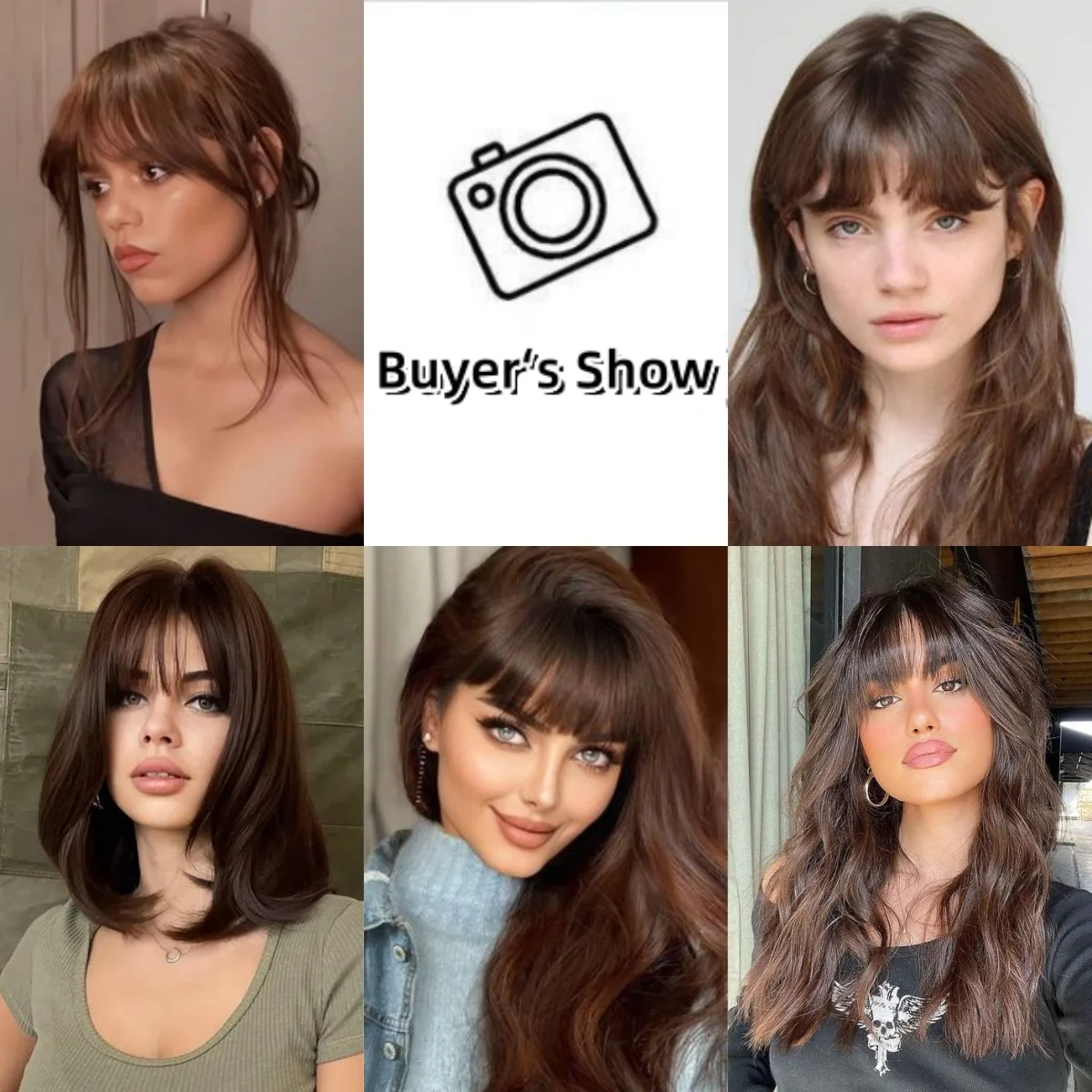 Brown Human Hair Bangs OverHead Clip in Hair Extensions Blunt Cut Natural Hair Bangs Fringe Hairpieces for Women in Air Bangs