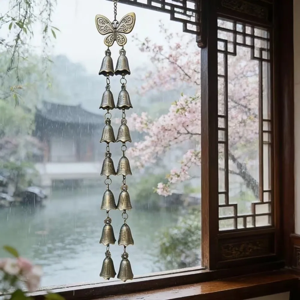 Vintage Hanging Wind Chime Country Style Decorative Butterfly Double Row Bell Handmade Wall Mounted Wind Chime Terrace