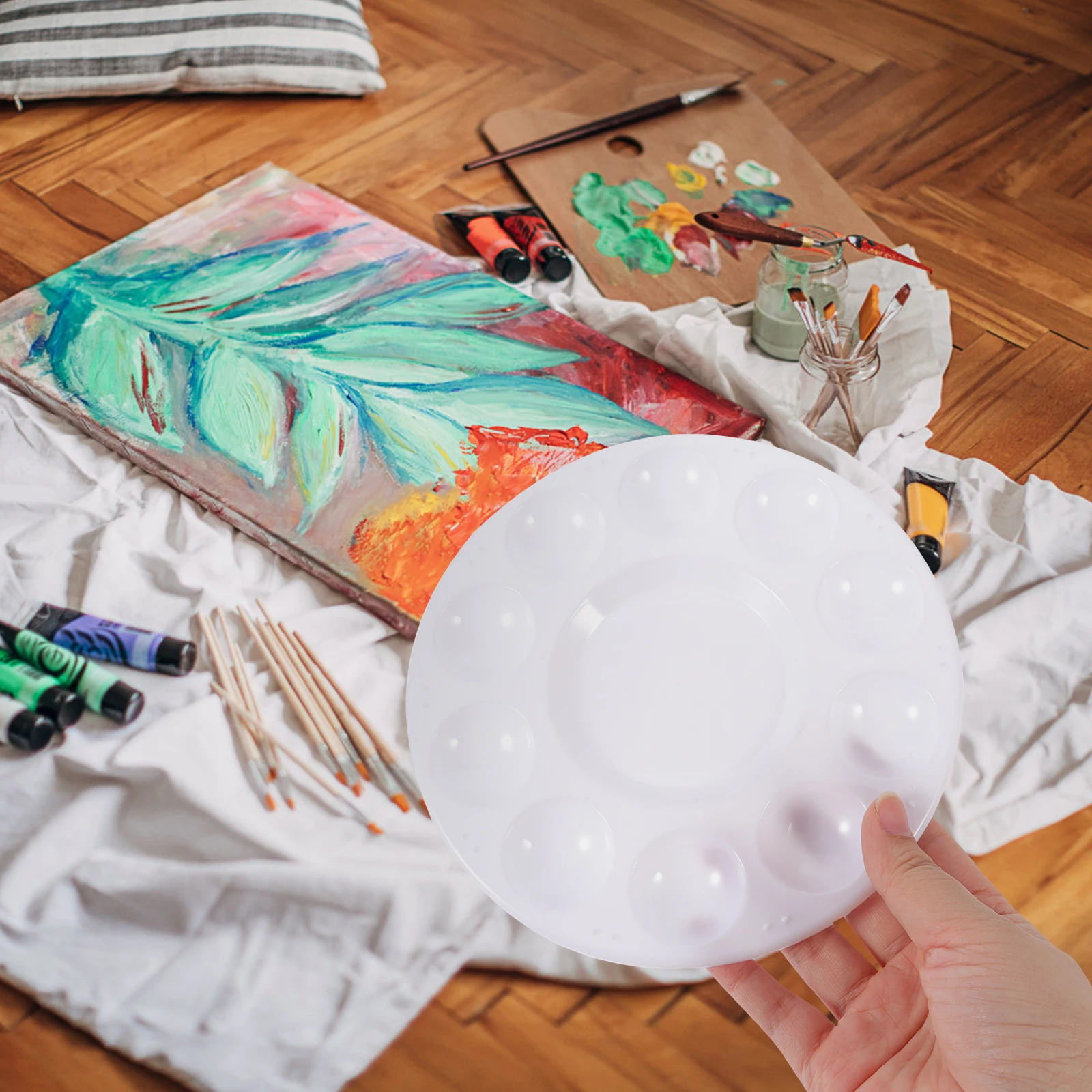 

12Pcs Thickened Pigment Mixing Plates Durable Plastic Painting Pallets Paint Tray for Workshops School Painting Supplies