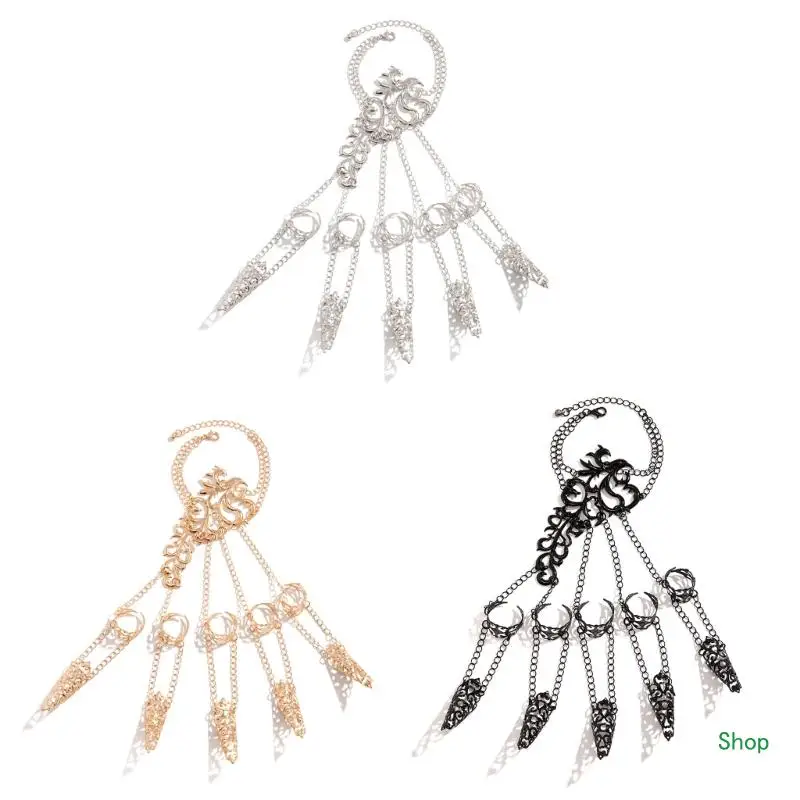 

Dropship Lightweight Finger Chain with Hollow Cone Shaped Cover Metal Handchain Stage Performances Ornament for Daily Wear