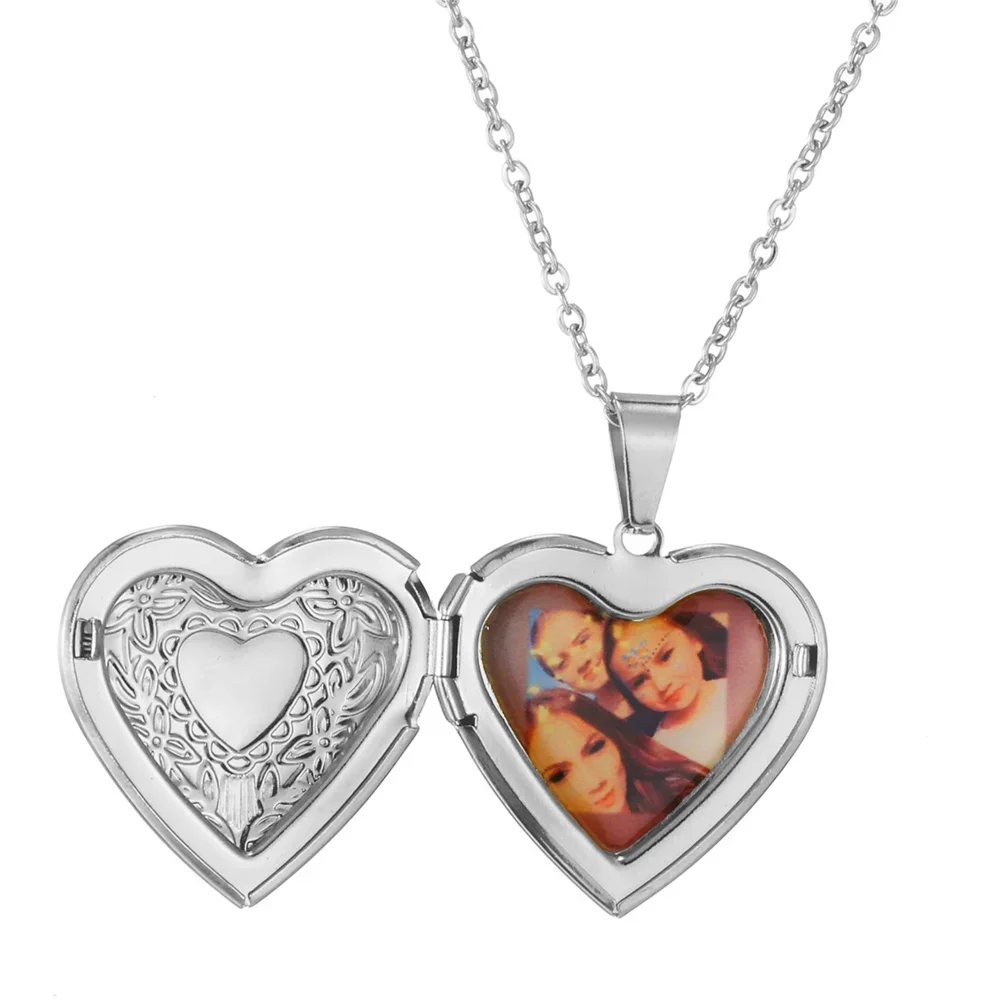Romantic Heart Locket Pendant Openable Female Silver Color Stainless Steel Photo Frame Charm Necklace for Women Men Jewelry Gift image 6