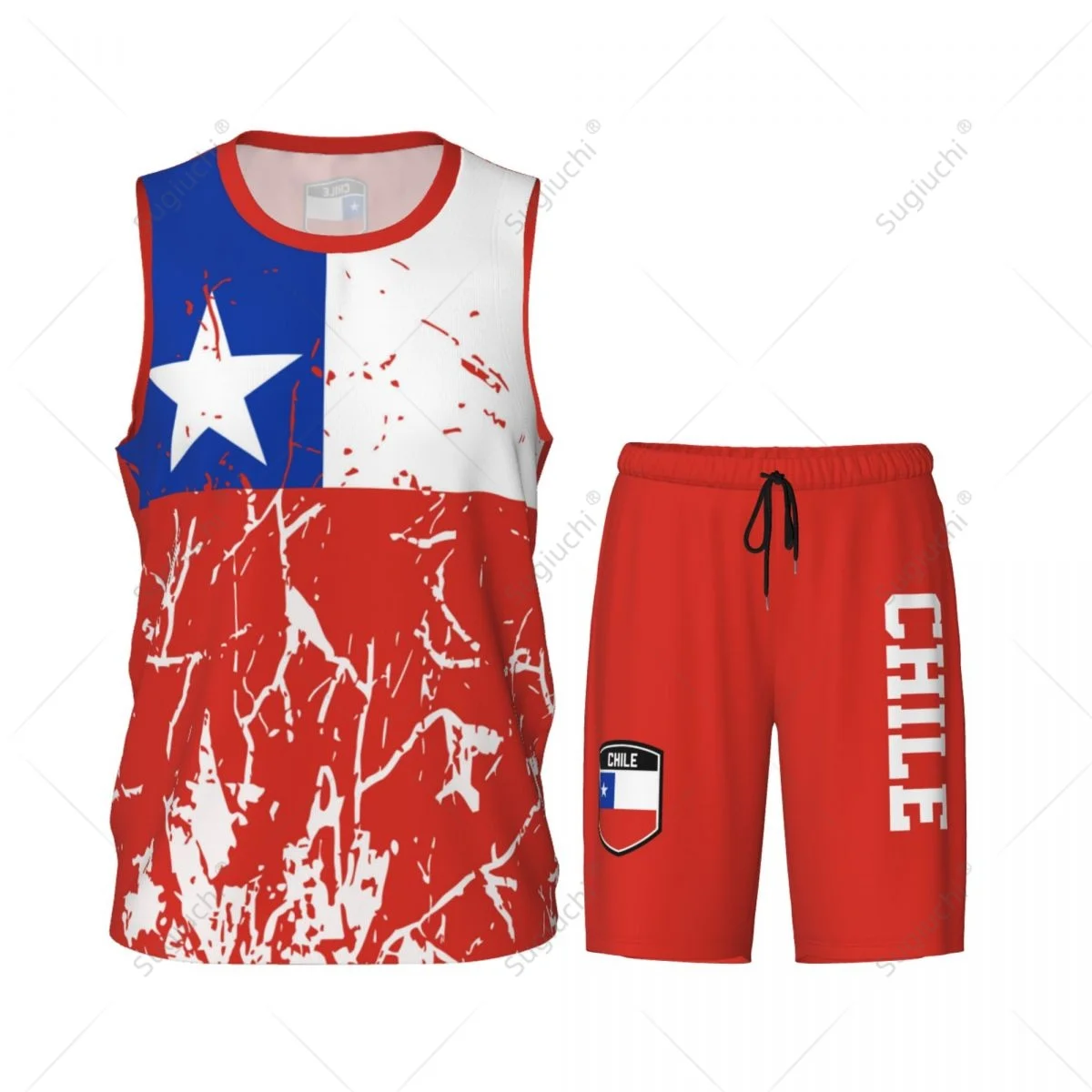 Chile Flag Grain Men Basketball Set Shirt & Pants Sleeveless