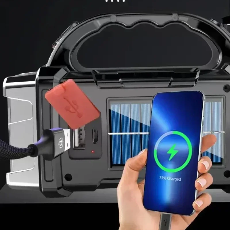 New Upgrade Rechargeable High Power Solar LED COB Flashlight With Power Bank Waterproof Multifunctional Hand Lamp For Outdoor