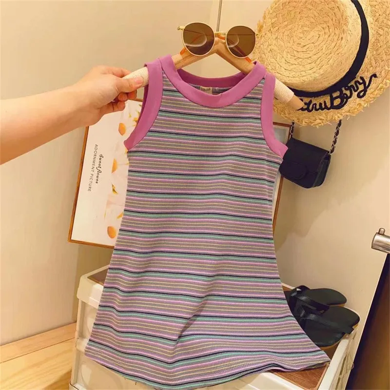 

Летний комплект для девочек: приталенный жилет и шорты в полоску, с высокой эластичностью, в корейском стиле, модный повседневный наряд