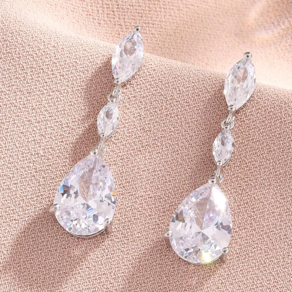 ZAKOL Water Droplet Shaped Micro Inlaid Zircon Women's Dangle Earrings Exquisite Versatile Bridal Wedding Party Charm Jewelry
