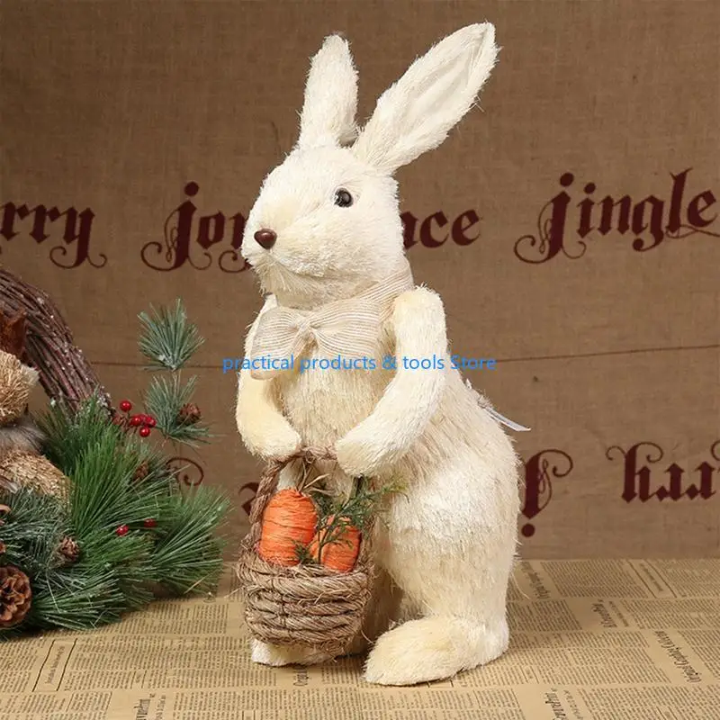 77JB Easter Straw Bowknot Bunny مع جزر سلة الأرنب الاصطناعي ل DOL