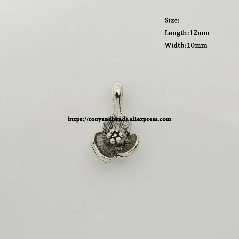 (50Pcs/Lot) Zinc Alloy Tibetan Silver European Charm Lotus-Shape Pendant Size 12X10mm AD4665B