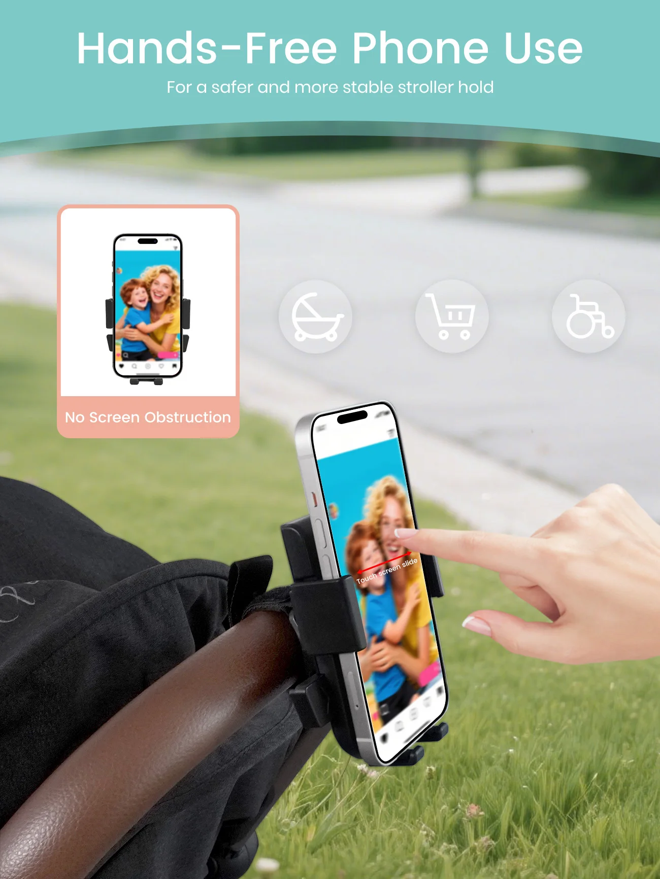 1PC Baby Stroller Phone Holder, One-Hand Operation to Put On/Take Off Phone - 360 Degree Rotation