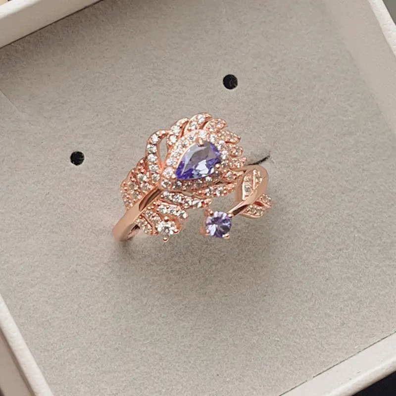 Natural Tansanite Ring for Women water drop 4mm*6mm 3mm total 0.8ct Natural Tansanite Ring with Certificate 925 Silver Jewelry