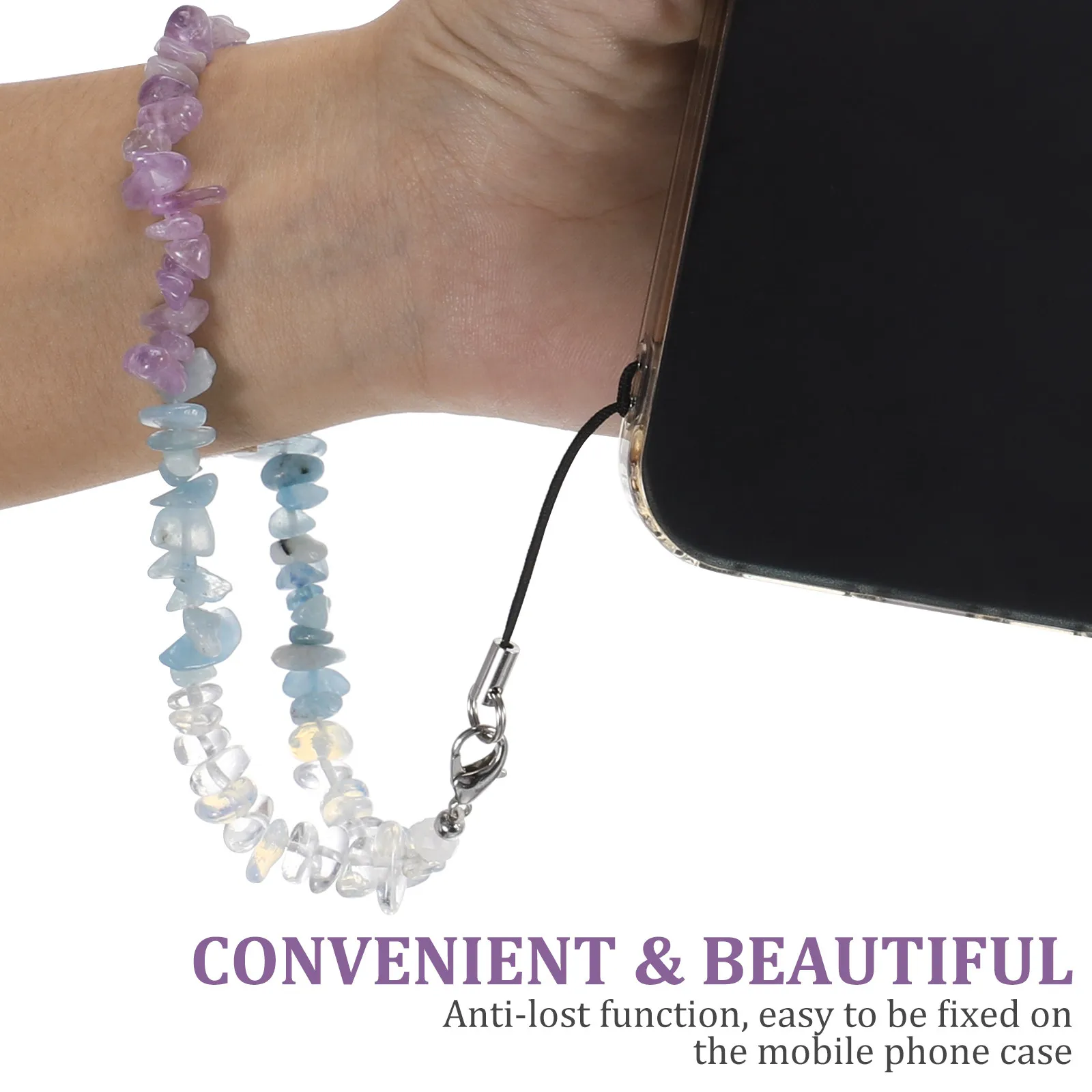 

Crystal Gemstone Phone Chain Unique Hanging Charm for Mobile Anti-Lost Protection DIY Decorative Accessory Lightweight