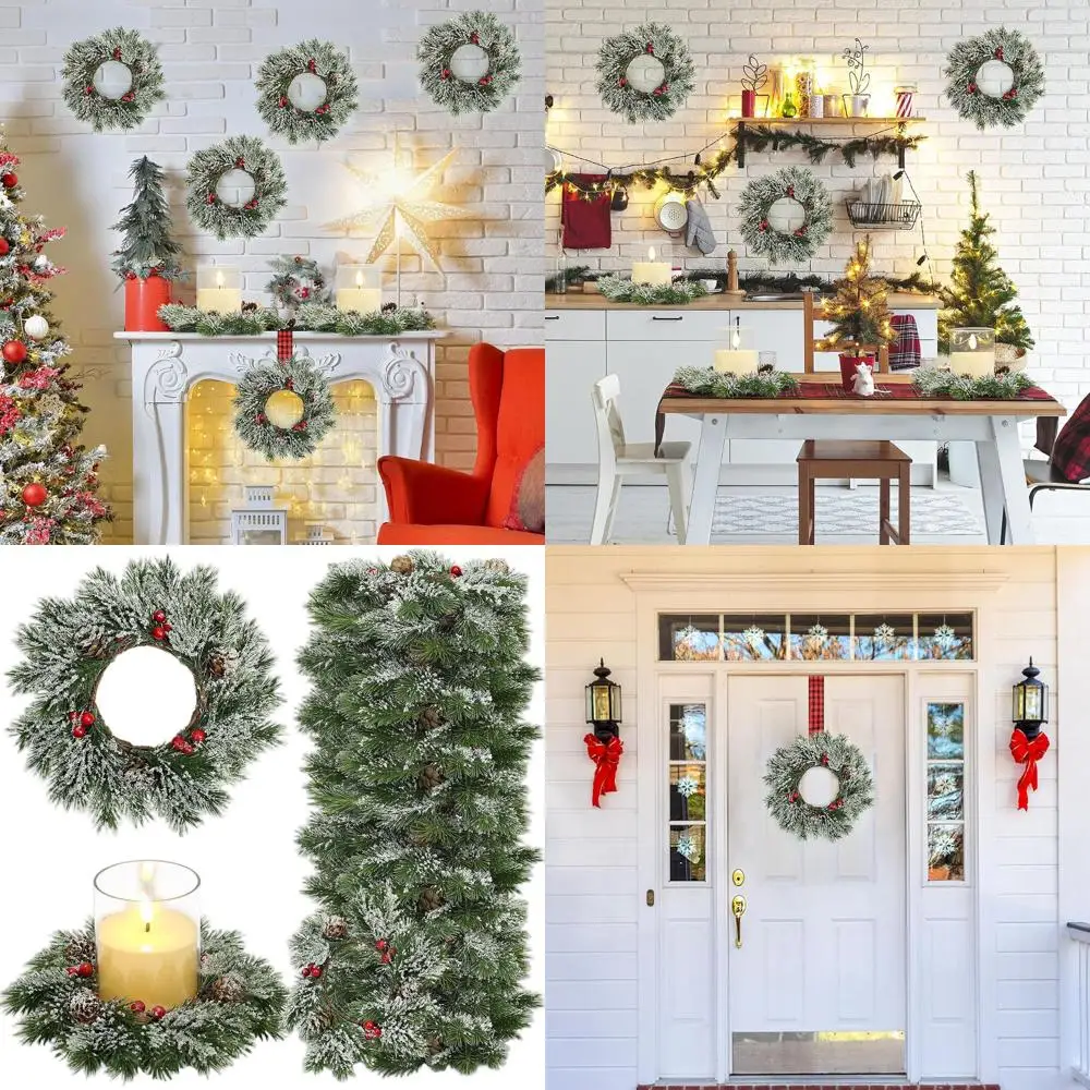 

Набор из 24 рождественских венков-свечей с шишками и красными ягодами — искусственный декор для дома, кухни, окон и дверей