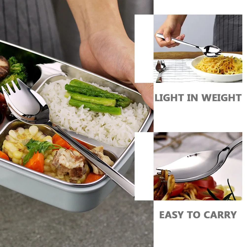 

2 Pcs Stainless Steel Salad Spoon Dual Purpose Portable Fruit Forks Noodle Eating Utensil 304 Multi-purpose
